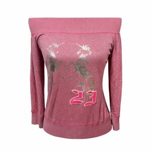 VTG Bebe Pink Sparkle Unicorn Top Y2K McBling 23 Sequins Metallic Jersey M